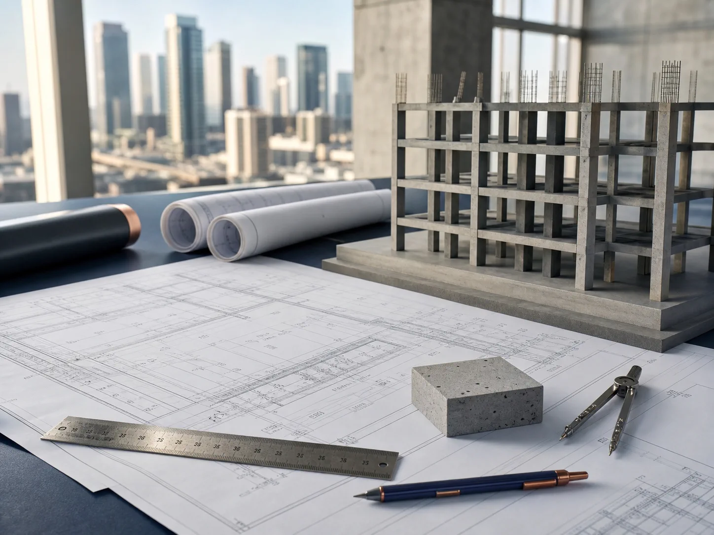 Statik proje paftaları ve betonarme taşıyıcı sistem maketi